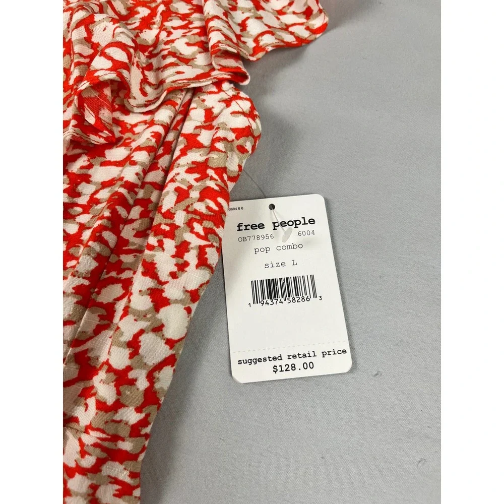 Free People Pop Combo Red Ruffle Wrap Mini Dress Womens Large Boho Cottage‎ New